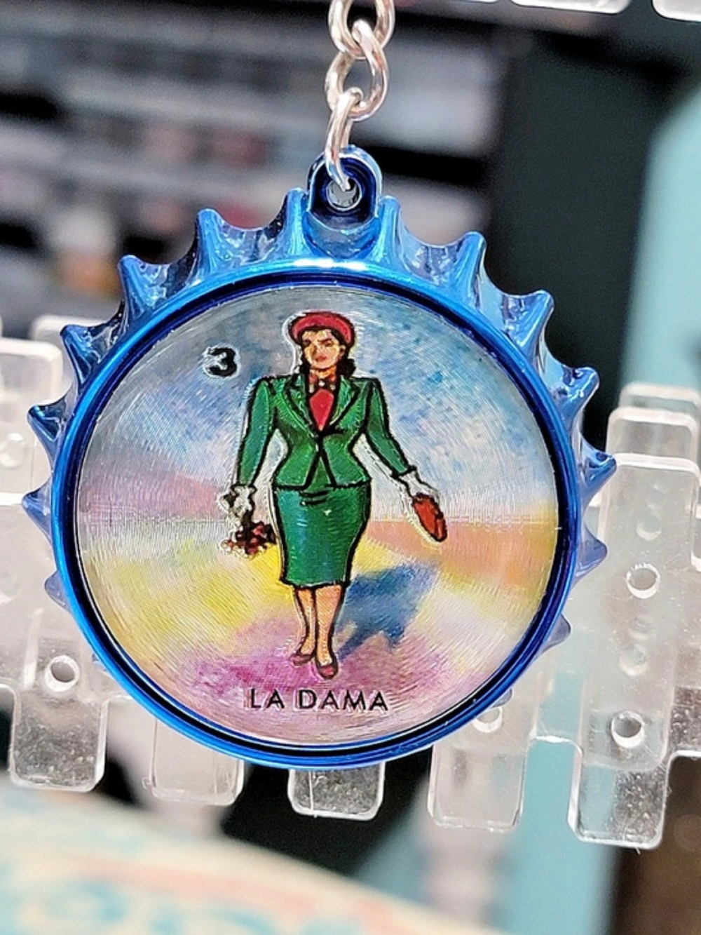 La Dama Bottle Opener Keychain Blue